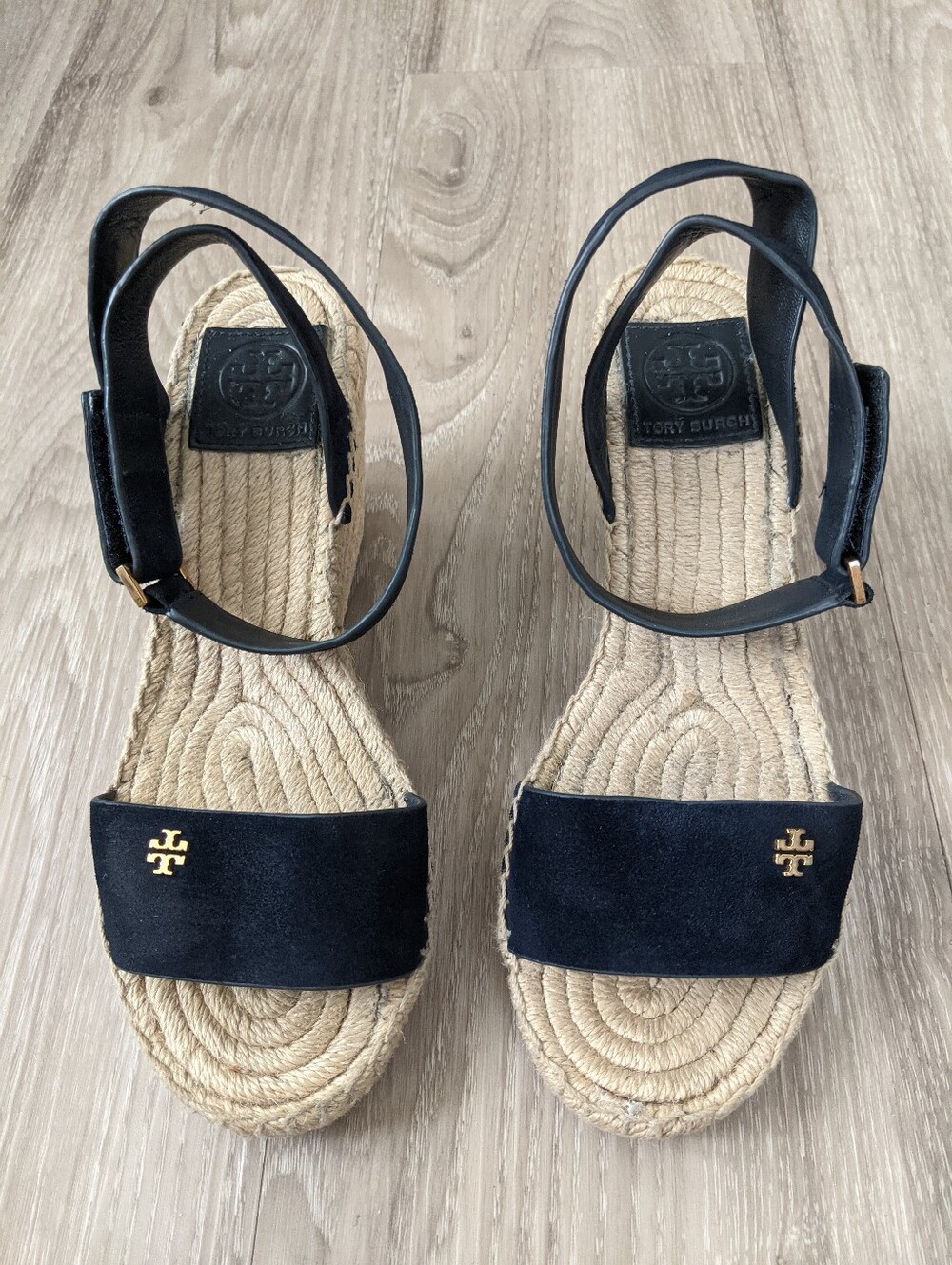 TORY BURCH Nevy blue Suede Espadrille Sandals with Jute Sole - Picture 2 of 12